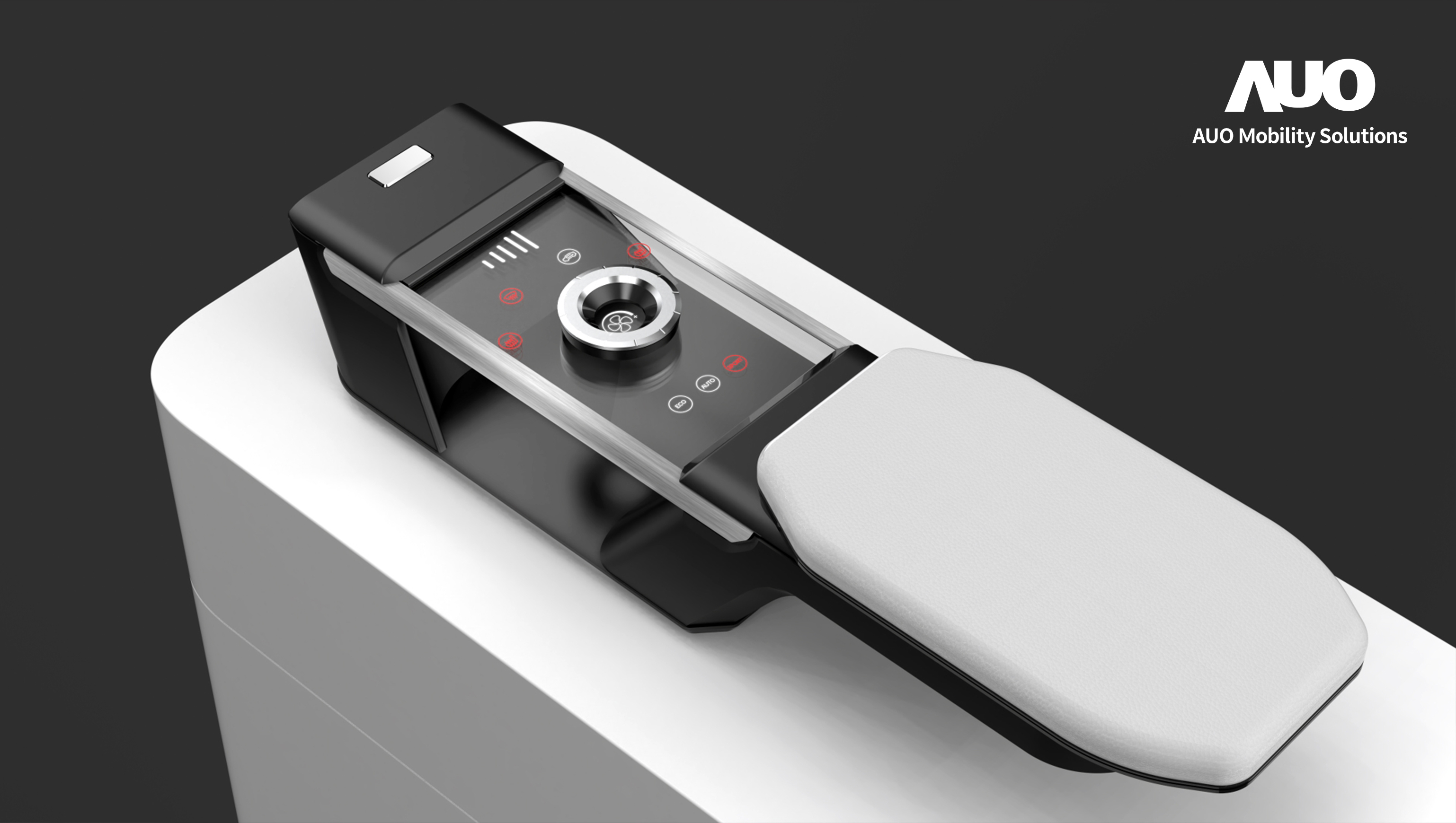 友達智慧移動全新發表INVISY隱形科技系列，CrystalSense Console以最簡約的機構設計，提供直覺控制的主動觸覺回饋與壓力感測，並且動態呈現、僅在需要時顯示，打造未來座艙的極致互動體驗。