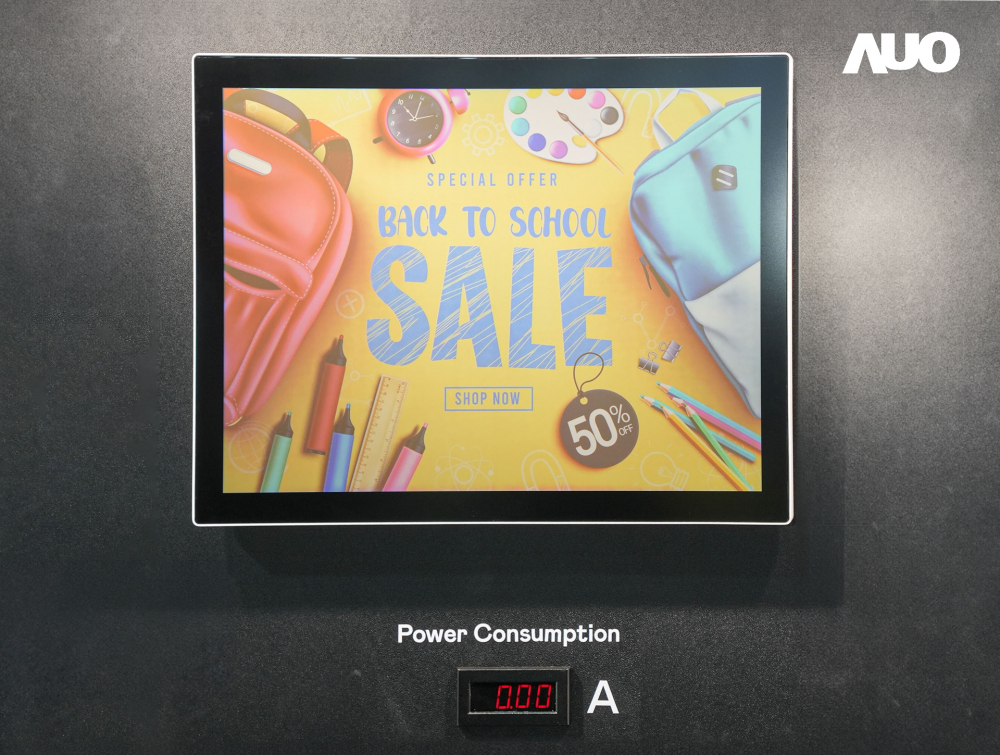 jinnian金年会展示胆固醇液晶超低耗能户外全彩显示器，ChLC（胆固醇液晶）以双稳态技术使静态显示零功耗，具省电、高彩度、环保的特性，还整合软硬件系统解决方案，可透过单一云端平台管理