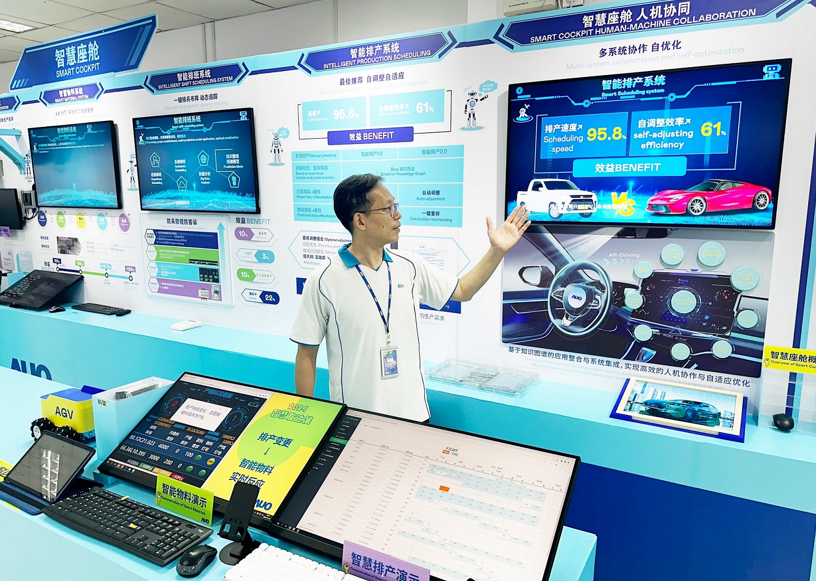 友達廈門將5G+ABC技術串聯生產管理全流程，打通研發、採購、生管、製程、設備、品質等產品全生命週期製造流程，完成數位化設計、智慧供應鏈、智慧座艙、全流程設備管理、資料驅動優化、智慧線上檢測、智慧品管等自我調整生產模式升級