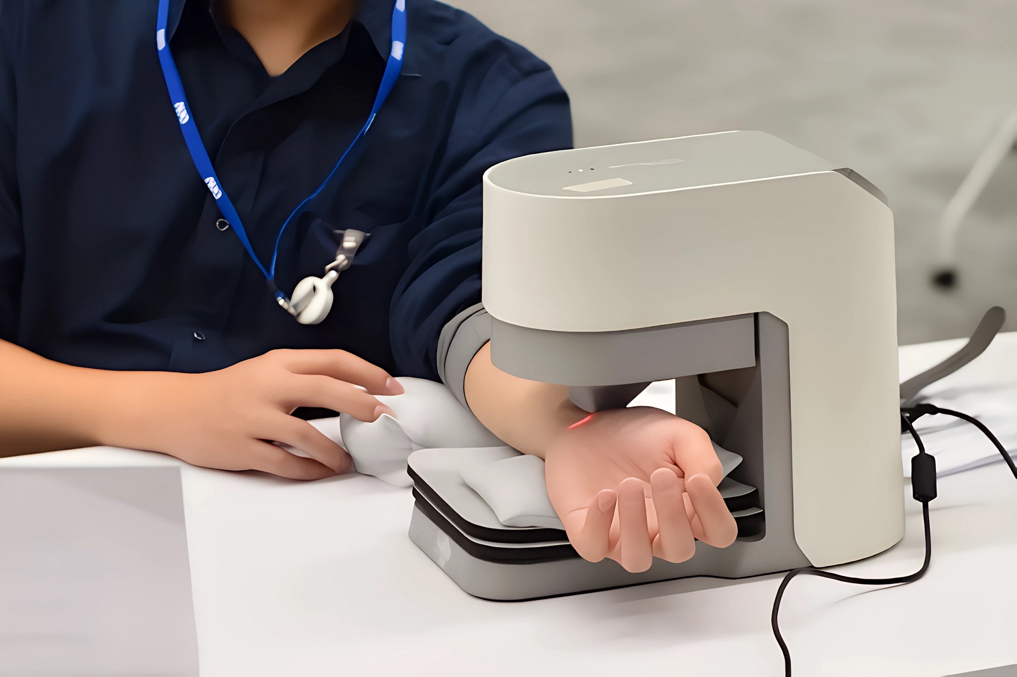 友達耘康中醫數位化檢測解決方案之脈象檢測系統採用高靈敏多點式壓力感測器，可真實還原「寸、關、尺」三部脈象量測結果